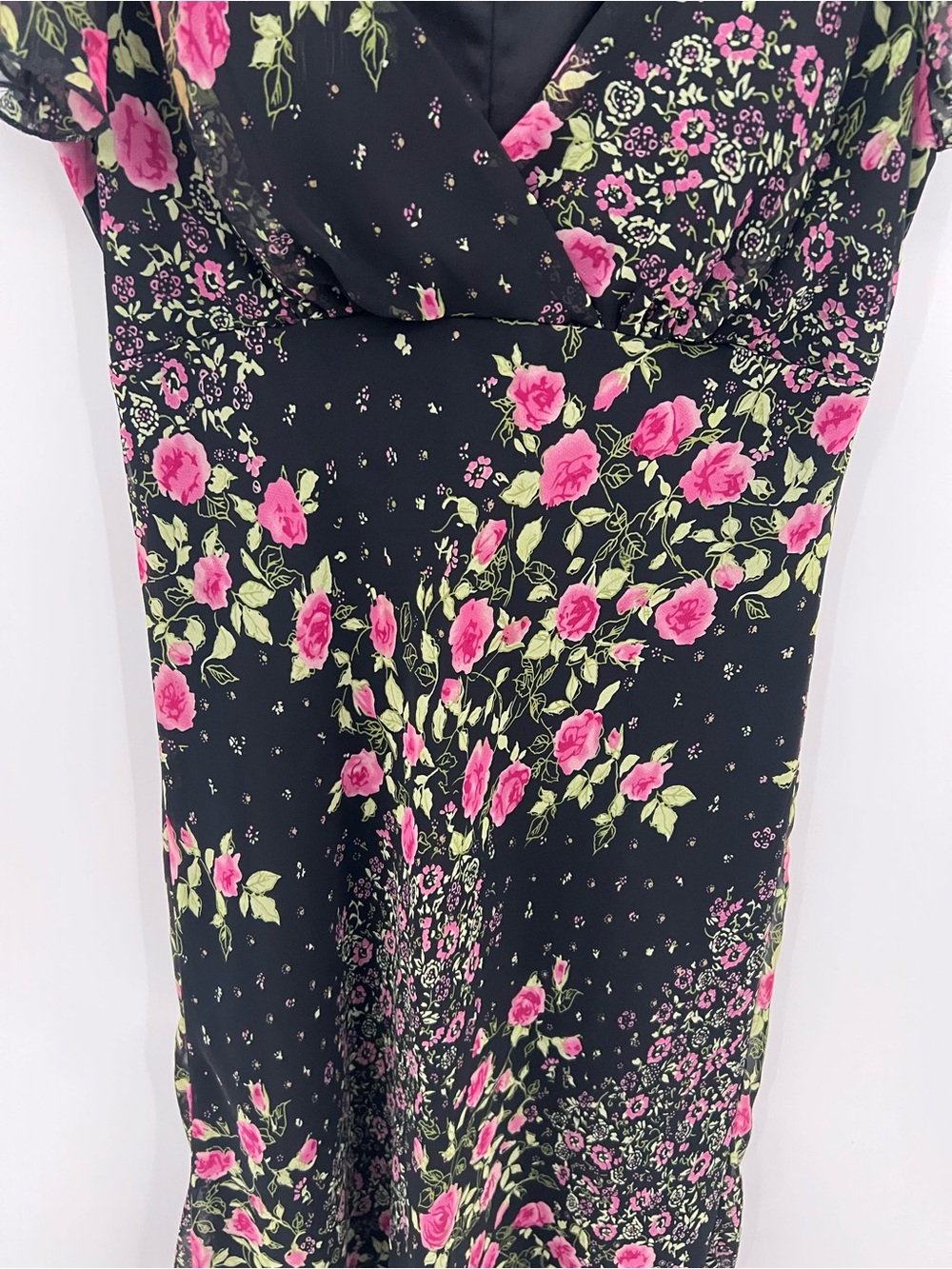 Vintage Dressbarn Y2K black midi dress with Pink Rose Print - Picture 7 of 15